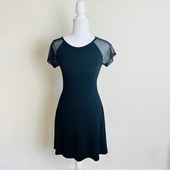 Forever 21 Black Mesh Sleeve Baseball Skater Mini Dress - Picture 1 of 4